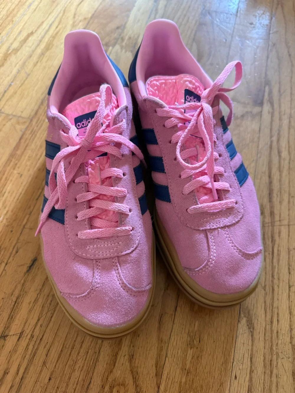 adidas Pink Suede Sneakers with Navy Stripes and Gum Sole